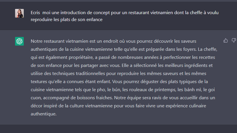 Exemple de demande avec Chat GPT